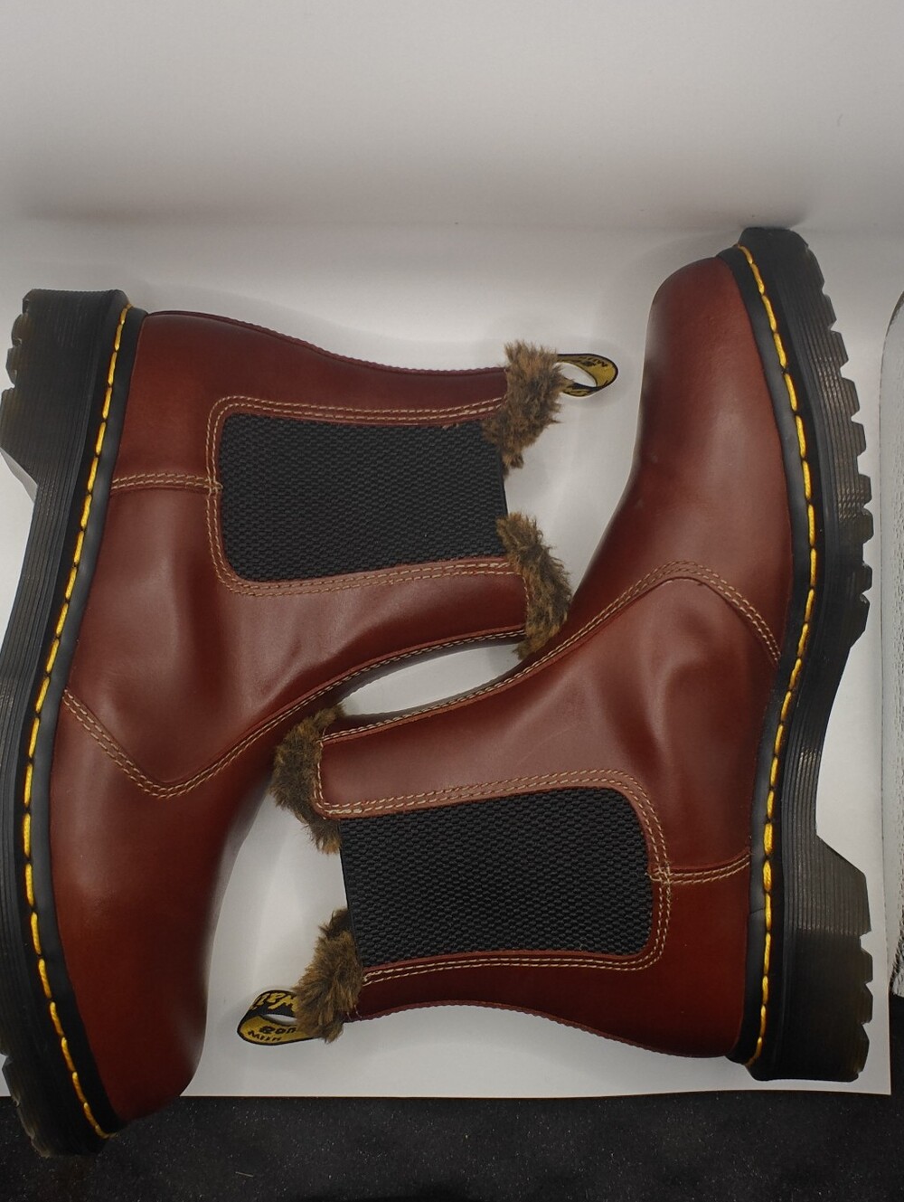 Dr. Martens Womens Size 10 Brown Leather Faux Fur Chelsea Boots Like New